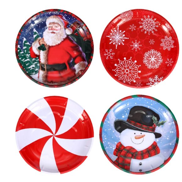 Holiday Prints Round Embossed Tin Tray, 9.9-in. Serving Cookie Platter (4) Trays - Picture 1 of 5